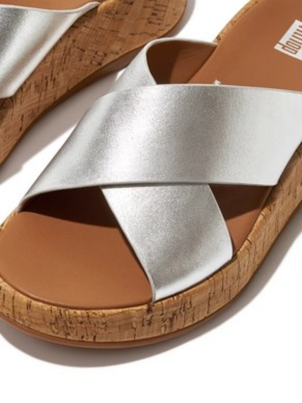 Fitflop F-Mode Silver Flatform Cross Slide Sandals Size 10